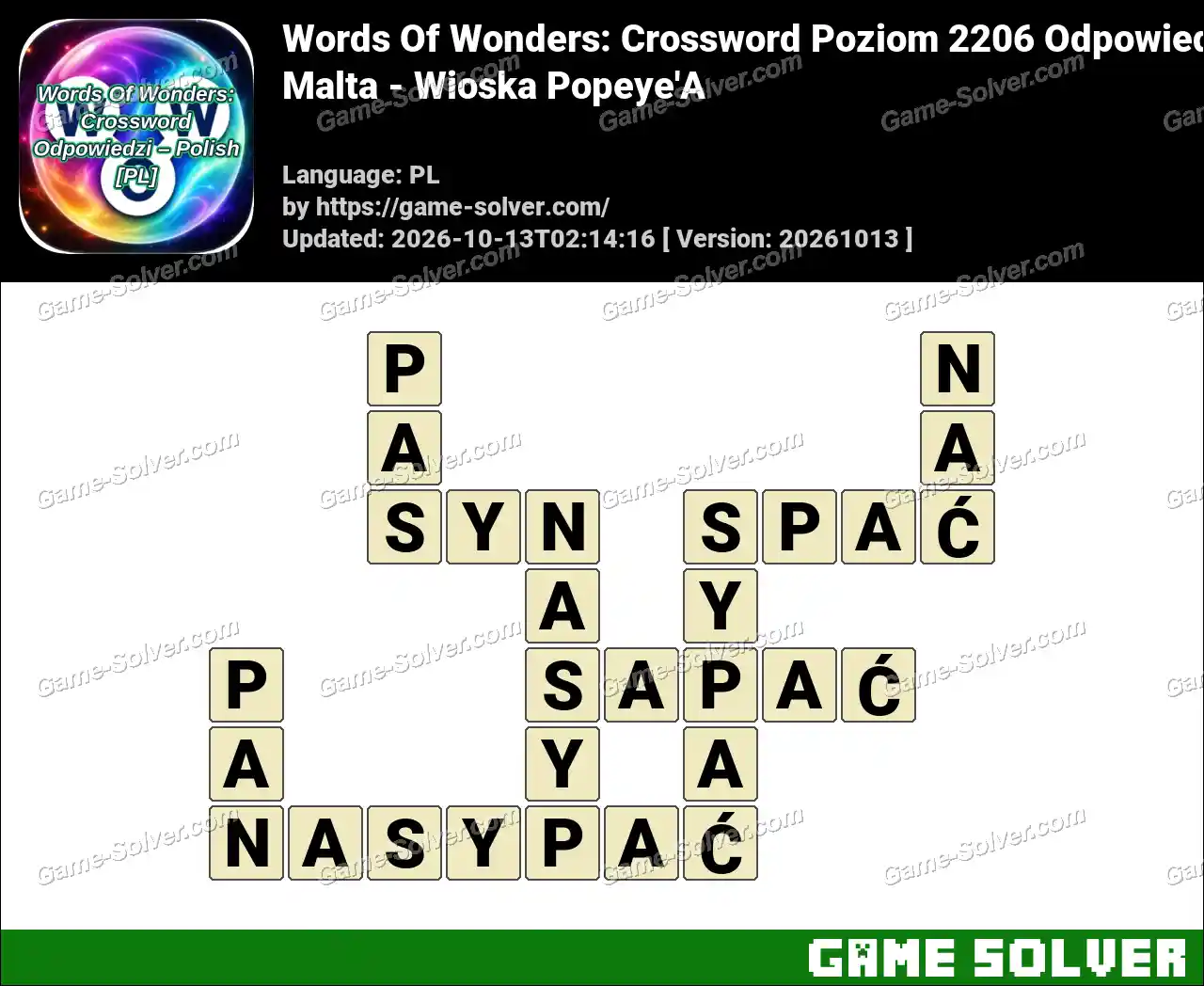 Words Of Wonders: Crossword Poziom 2206 Odpowiedzi – Malta – Wioska Popeye’A
